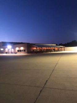 the feed mill patio at night time