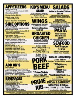 The Feed Mill restaurant menu information.