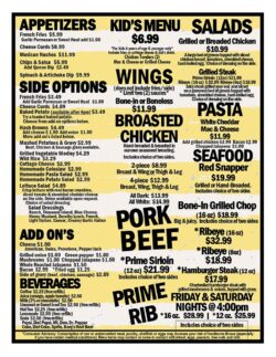 The Feed Mill restaurant menu.