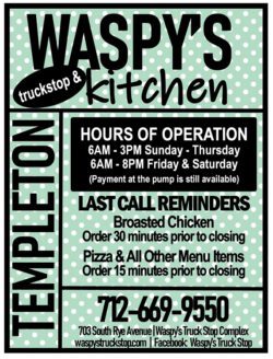 Waspy's kitchen menu information.