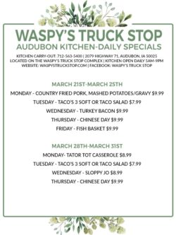 Check out the daily specials for Waspy's week of March 1, 2022