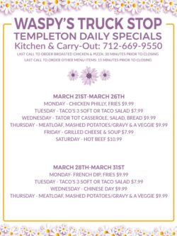 Check out the daily specials for Waspy's week of March 1, 2022