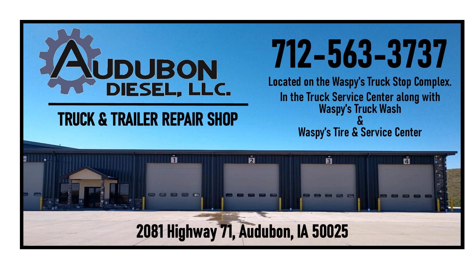 Audubon Diesel truck and trailer repair shop is located at Waspy's Truck Stop