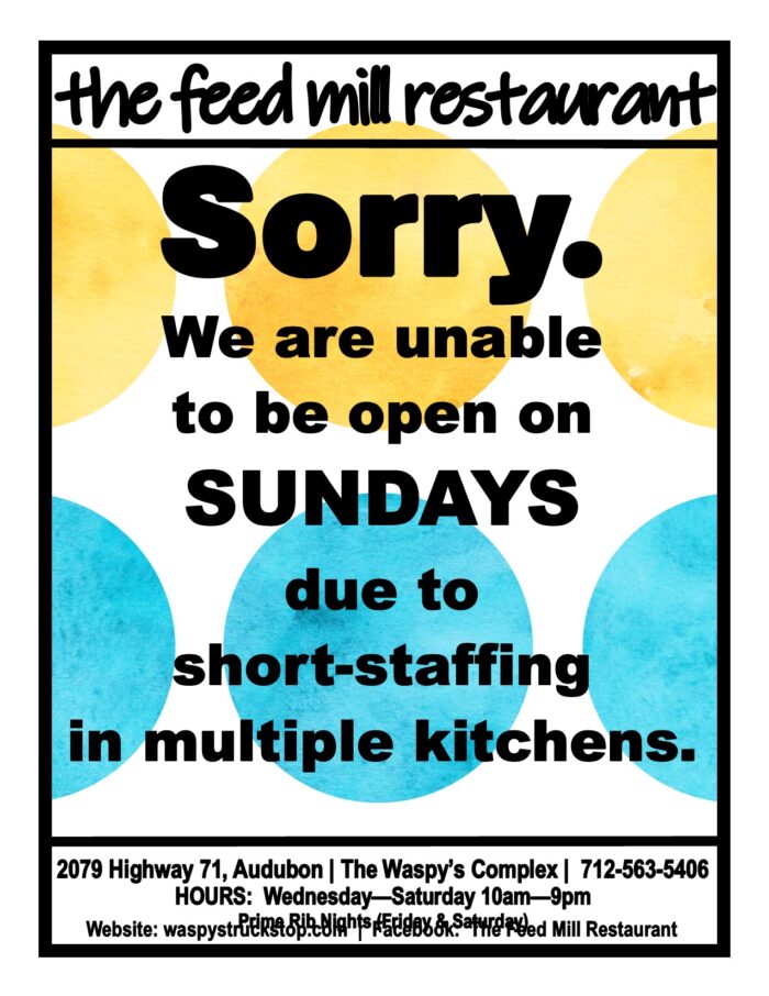 No Sunday Menu at the Feed Mill