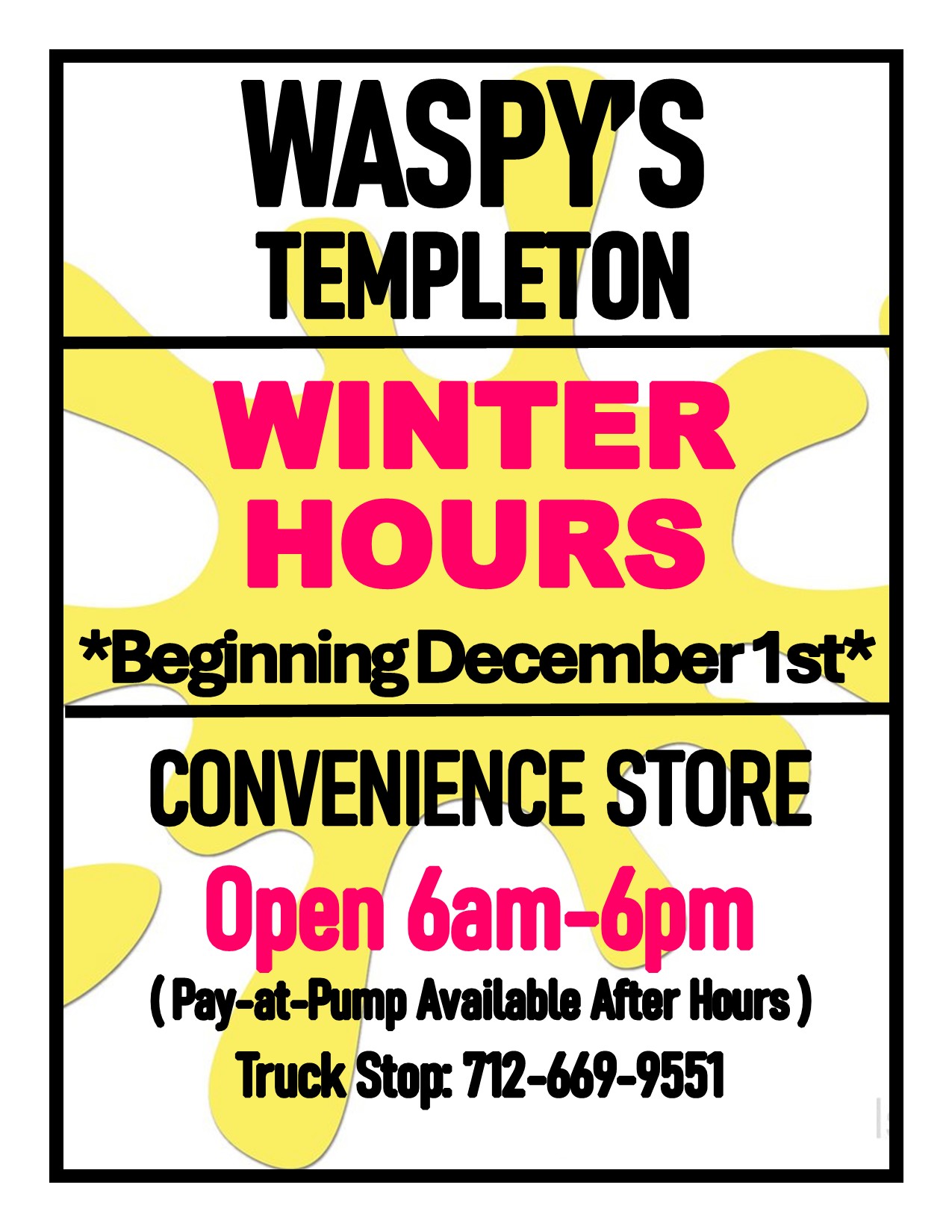 Templeton Winter Convenience Store Hours 2025-2026