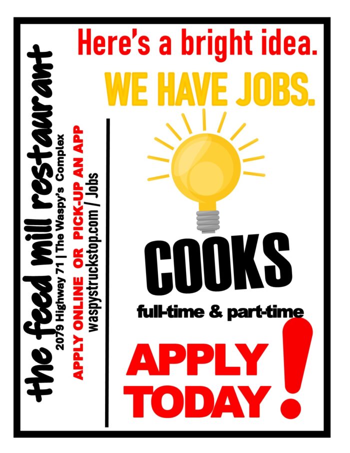 need full time and part time cooks at the feed mill restaurant