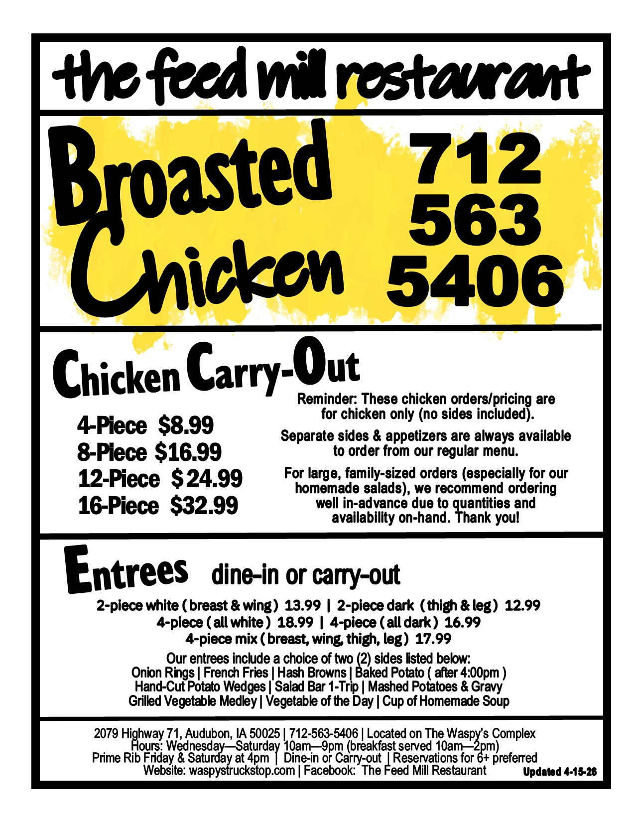 Broasted Chicken Orders at the Feed Mill Restaurant