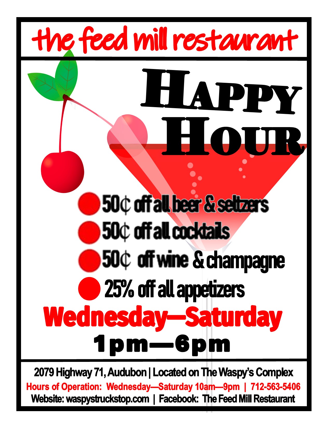 The Feed Mill Restaurant Happy Hour April 2026