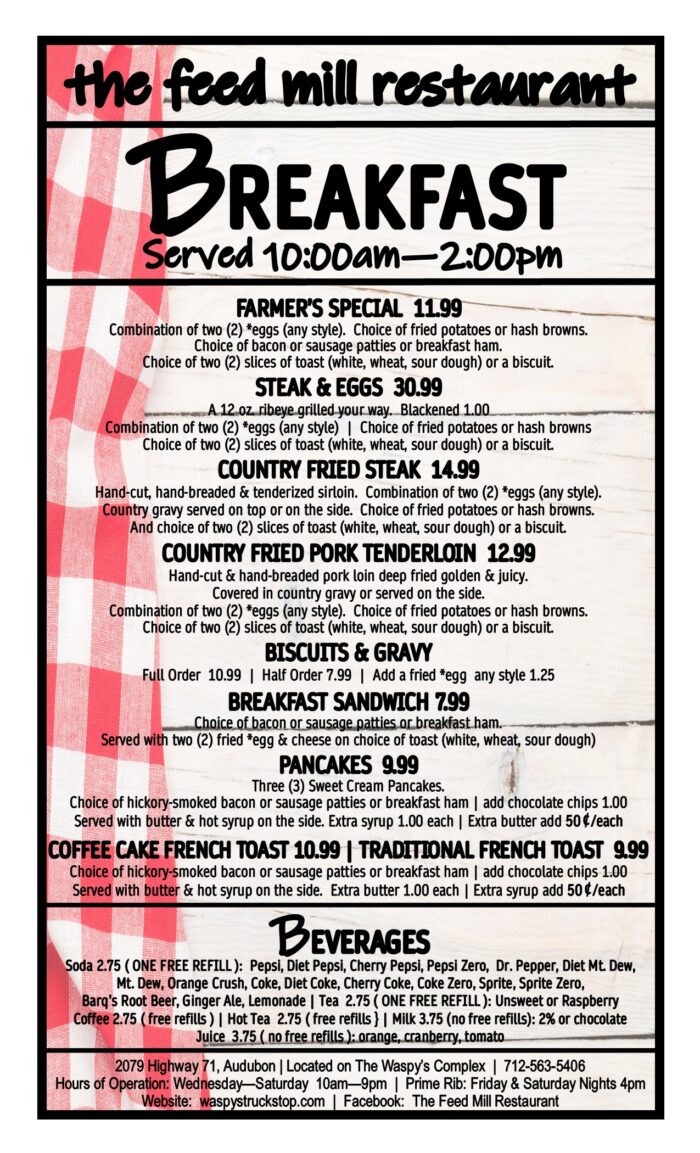 The Feed Mill Breakfast Menu Page 1
