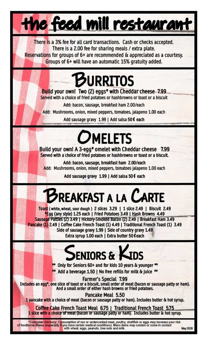 The Feed Mill Breakfast Menu Page 2