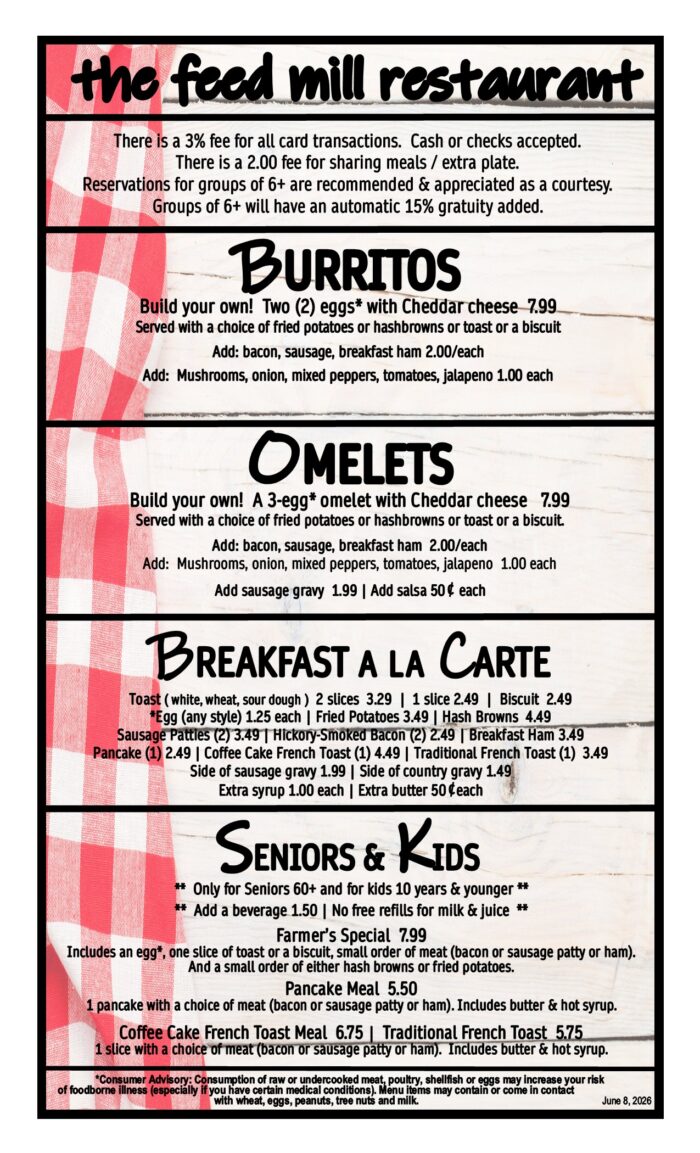 The Feed Mill Restaurant Menu page 2